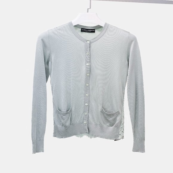 Dolce & Gabbana Pastel Green Silk Lace Back Cardigan - Picture 2 of 14